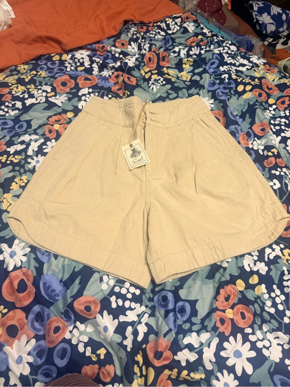 easel Tan High-Waist Cotton Bermuda Shorts
